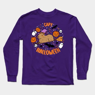 Happy Halloween a cute witch capybara Long Sleeve T-Shirt